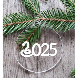 Изображение товара - Новогодний шар плоский прозрачный Символ года 2025 года. Змея цифры 10 см (Согласуйте цвет)