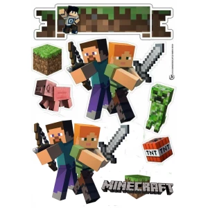 Зображення товара - Вафельная картинка на торт “Майнкрафт“ / Minecraft (лист А4)- 13 картинок, На листе А4 13 картинок майнкрафт
