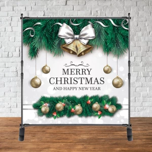 Изображение товара - Баннер Новогодний 2х2м (Белый фон, ветки шары) Merry Christmas (счастливого Рождества) - Фотозона (виниловый)