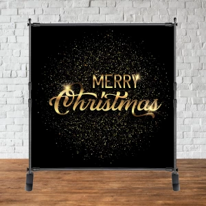 Изображение товара - Баннер Новогодний / Рождество 2х2м “Merry Chrismas“ (Черно-золотой) - Фотозона (виниловый) (каркас отдельно) -