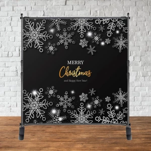 Изображение товара - Баннер Новогодний / Рождество 2х2м “Merry Chrismas“ (Черно-серебряный, снежинки большие) - Фотозона