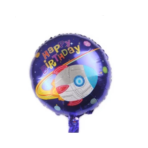 Изображение товара - Шар “Космос / ракета“.45 см фольгированный круглый “Happy Birthday“