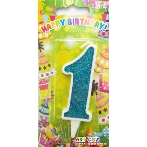Изображение товара - Свеча цифра в торт бирюзовые с белой окантовкой- 1