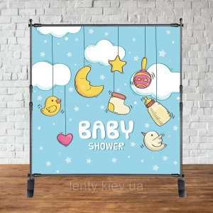 Изображение товара - Баннер 2х2м “Baby Shower (Беби шауэр/Гендер пати)“ - Фотозона (виниловый) - Baby shower небо