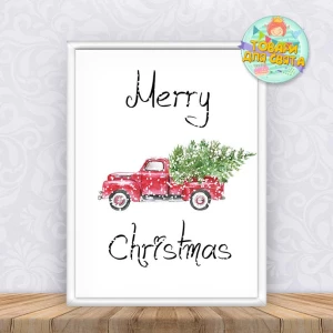 Изображение товара - Постер новогодний “Merry Christmas. Новогодний грузовик“ А3+рамка