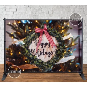 Изображение товара - Баннер Новогодний 3х2м (Новогодний венок Happy Holidays) - Фотозона (виниловый) (каркас отдельно) -