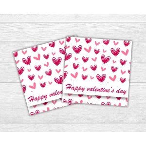 Изображение товара - Мини открытка на День святого Валентина. Фон сердца Happy Valentines для подарков, цветов, букетов (бирочка)