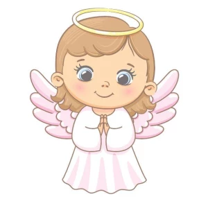 Изображение товара - Наклейка “Ангел девочка с большими глазами 1“ для ростовой фигуры / фотозоны на крещение 80х64 см (без обреза)