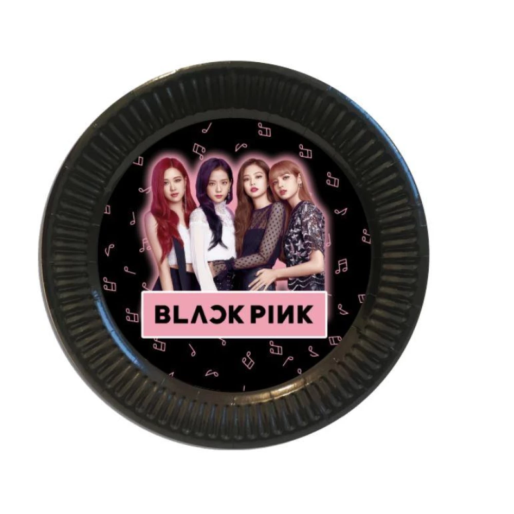 Тарілки “БлекПінк / BlackPink“  паперові чорні 18см (Поштучно) малотиражні тарілочки -